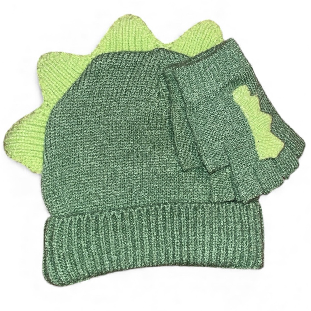 Kids Dinosaur Knit Hat and Gloves Set